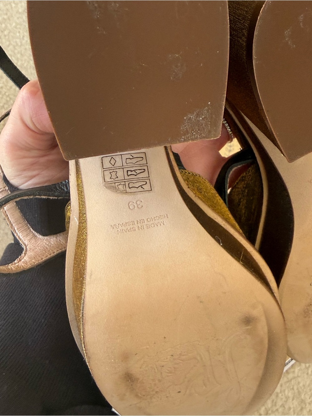 Free People Metallic Gold Velvet T-Strap Platform Pumps with Black Trim - Picture 3 of 8